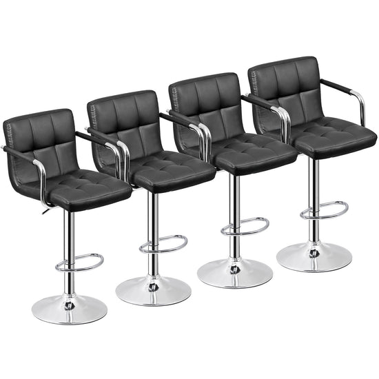 New Set of 4 Bar Stools Swivel Adjustable Bar Chairs PU Leather w/Backrest & Armrest