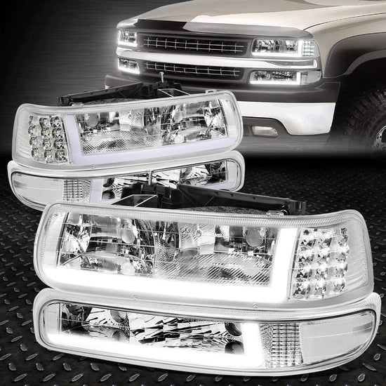 [LED DRL] Chrome Headlights + Bumper Lamps for 1999–2002 Chevy Silverado 1500/2500/2500HD