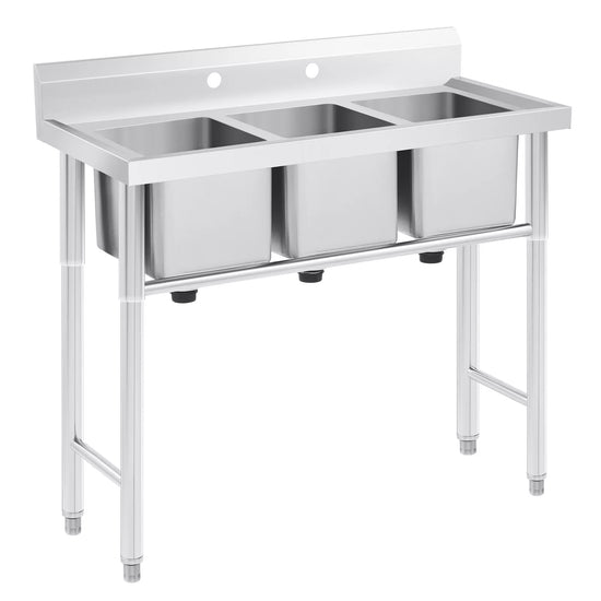 New 40" Commercial Kitchen Sink Stainless Steel Utility Sink 3 Compartment