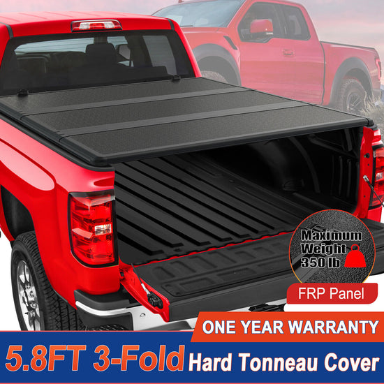 FOR 07-25 Silverado/Sierra 5.8FT SHORT BED HARD SOLID TRI-FOLD TONNEAU COVER
