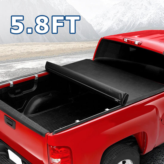 Roll Up 5.8 FT Bed Tonneau Cover For 2007-2024 GMC Sierra Chevy Silverado 1500