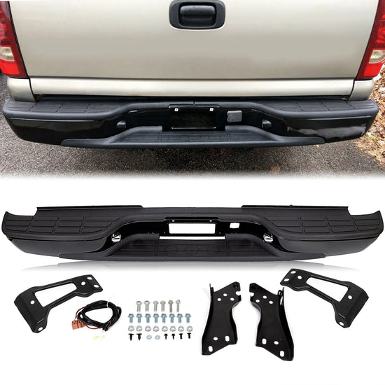 Black Rear Step Bumper Assembly For 99-07 Chevy Silverado GMC Sierra 1500 2500