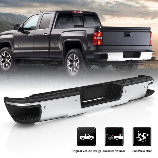 Rear Step Bumper Assembly For 2014-2018 Chevy Silverado/GMC Sierra 1500 Chrome with Park Assist Sensors