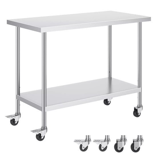 New Stainless Steel Work & Prep Table w/ Casters, NSF Commercial Restaurant Kitchen 24&