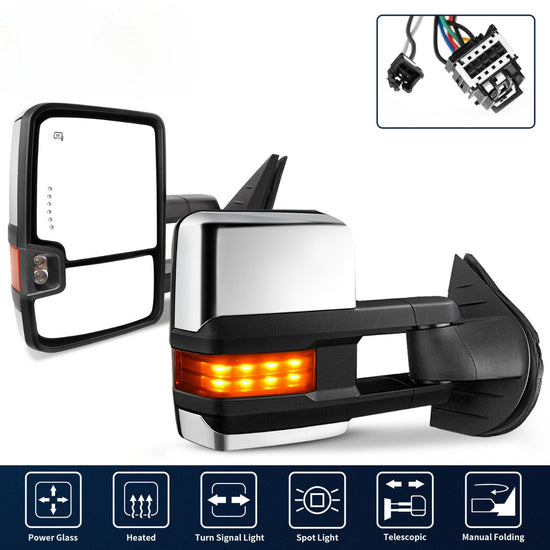 Power Heated Tow Mirrors for 2007-2013 Chevy Silverado Sierra 1500 2500HD 3500HD (Pair)