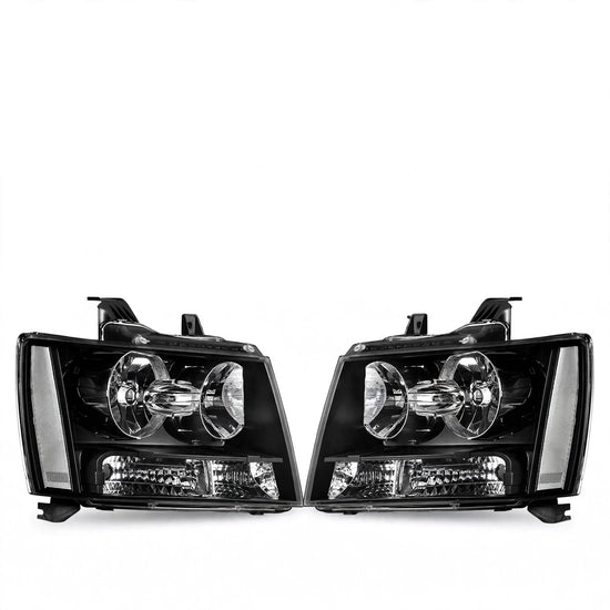 Black Headlights Headlamps for 2007–2014 Chevy Tahoe Suburban and 2007–2013 Avalanche, Clear Lens