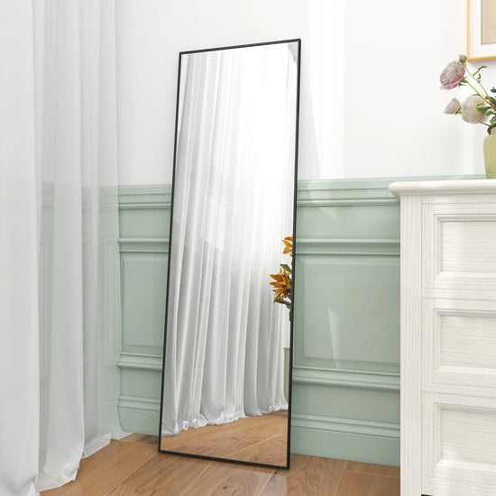 Full Length Mirror 48"x14" Hanging Floor Mirrors Wall-Mounted Mirrors, Black