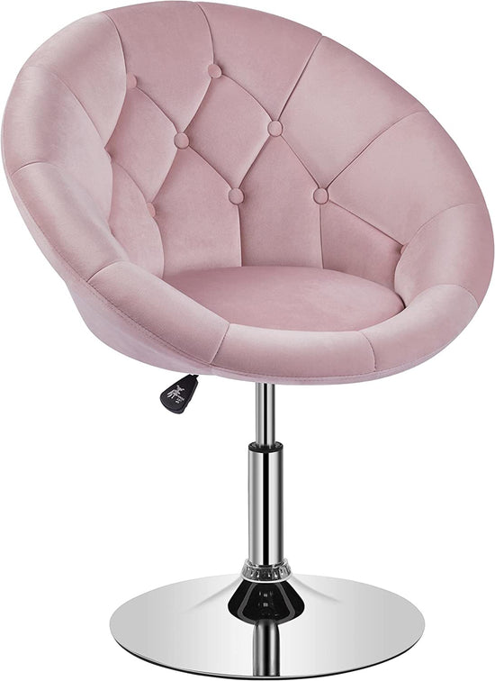 NEW! Makeup Vanity Chair Velvet 360 Swivel Barrel Chair Round Tufted Back Adjustable Pink