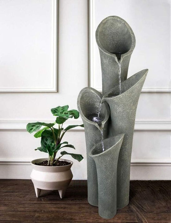 33 1/2" Faux Stone Water Fountain Bell 4-Tier Cascading Floor Fountain Indoor Outdoor