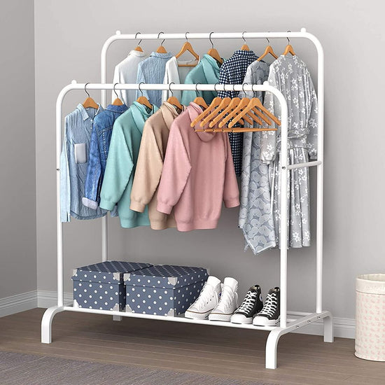 Garment Rack Freestanding Hanger Double Pole Multifunctional