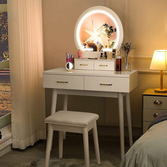 NEW! Vanity Desk with Lighted Mirror 3 Color Lighting Mode, White