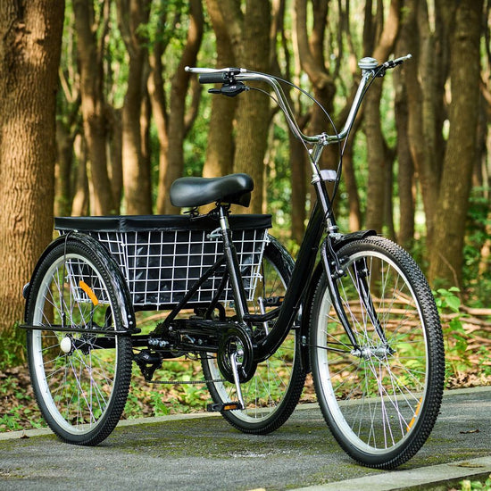24" Adult Tricycle 8 Speed Trike 3-Wheel Cruiser Bike w/ Cargo Basket Shopping