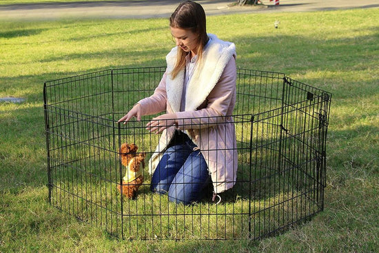 Pet Playpen Fence Foldable Metal Wire  for Small Dogs Kittens Rabbits 8 Panels - 24" Height