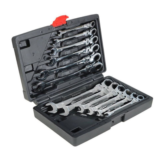 8-19mm Metric Flexible Head Ratcheting Wrench Combination Spanner Tool Set 12pc