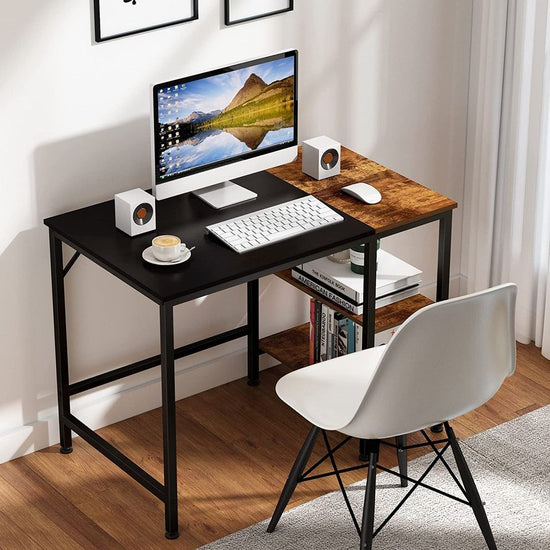 Home Office Computer Desk w/ Wooden Storage Shelf,2-Tier 40", Black Oak