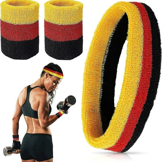 3 Pieces Sweatband Set, Sports Headband Wristband Set