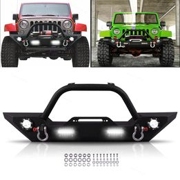 Front Bumper W/ 4 LED Lights & D-Rings For 2007-2018 Jeep Wrangler JK Unlimited