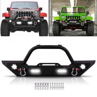 Front Bumper W/ 4 LED Lights & D-Rings For 2007-2018 Jeep Wrangler JK Unlimited
