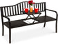 Outdoor Garden Bench with Pullout Middle Table, Double Seat Steel Metal NEW