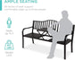 Outdoor Garden Bench with Pullout Middle Table, Double Seat Steel Metal NEW
