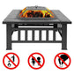 32" Fire Pit BBQ Square Table Backyard Patio Garden Stove Wood Burning Fireplace