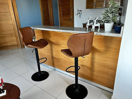 2 Set Leather Bar Stools Adjustable Bar Chairs, Brown