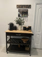 Wood Kitchen Island Cart on Wheels, Storage Drawer and Shelves, Espresso