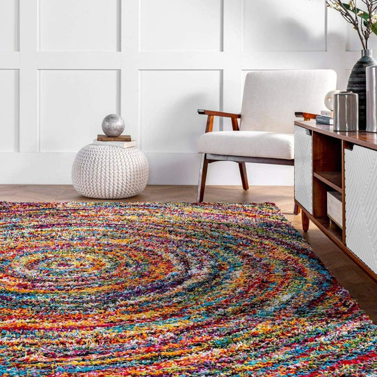 4 x 6 Feet Swirl Shag Area Rug Multicolored