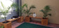 Wooden Planter Bench, Natural Wood, Water Resistant, 2 Planters, 1 Bench