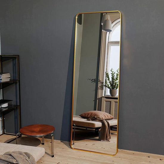 64"x21" Full Length Mirror Rectangle Body Dressing Floor Mirrors, Gold