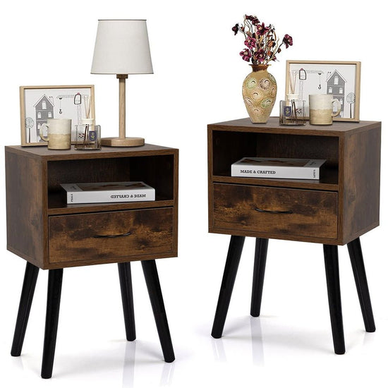 Night Stand Set of 2 Solid Metal Legs Furniture Bedside Table