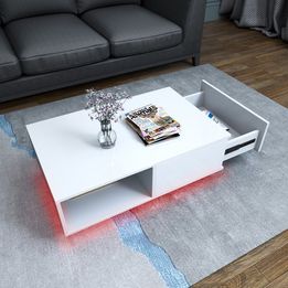 High Gloss Coffee Table w/ 16 Color LED Light and  Storage Drawer