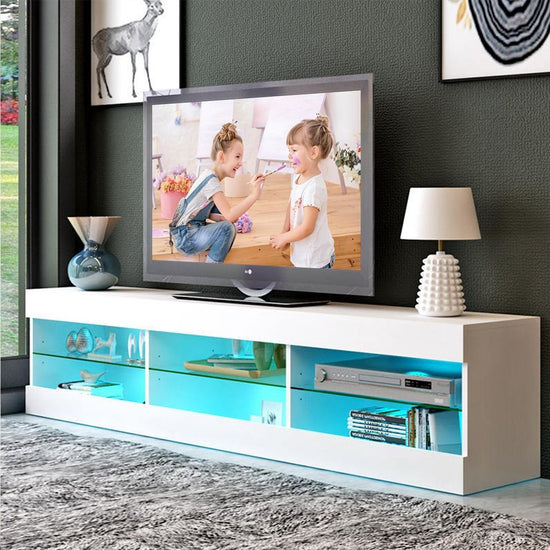💥SALE💥TV Cabinet Stand for TVs up to 65" w/ LED Lights High Gloss w/ Storage, White