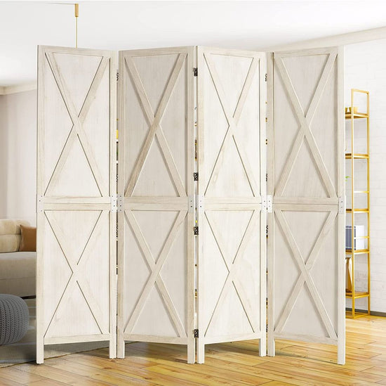 Room Divider Rustic Barnwood (White) Folding Privacy Screens Wall Partition