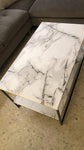35" White Marble Coffee Table, Rectangle 2-Tier Center Table for Living Room