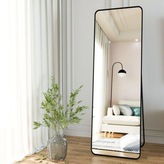 Black Full Length Mirror, 64"x21" Nano Rounded Corner Floor Mirror Standing Hanging or Leaning Against Wall Dressing Room Mirror Full Length, Black