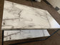35" White Marble Coffee Table, Rectangle 2-Tier Center Table for Living Room