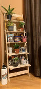 5-Tier Ladder Wooden Narrow Leaning Book Shelf, Boho Home Decor, Oak