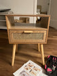 Mid Century Modern Nightstand with Drawer, Small Nightstand Bedside Table, Brown Rattan
