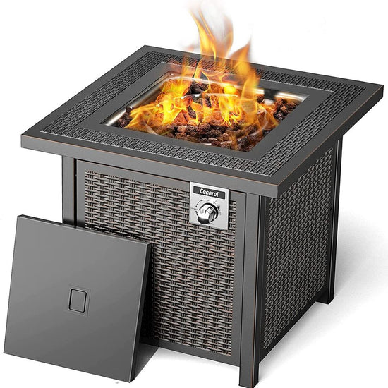 28” Gas Fire Pits Propane Fire Pits with Lid and Lava Rock,50,000 BTU NEW