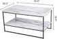 35" White Marble Coffee Table, Rectangle 2-Tier Center Table for Living Room