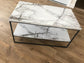 35" White Marble Coffee Table, Rectangle 2-Tier Center Table for Living Room