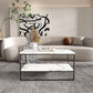 35" White Marble Coffee Table, Rectangle 2-Tier Center Table for Living Room