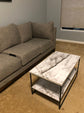 35" White Marble Coffee Table, Rectangle 2-Tier Center Table for Living Room