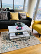 35" White Marble Coffee Table, Rectangle 2-Tier Center Table for Living Room