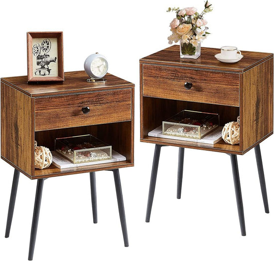 2 Set Modern Nightstand, 2-Tier Side/End Table with Drawer