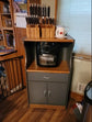 Microwave Cart with One Drawer, Two Doors, and Shelf for Storage, Grey-Oak