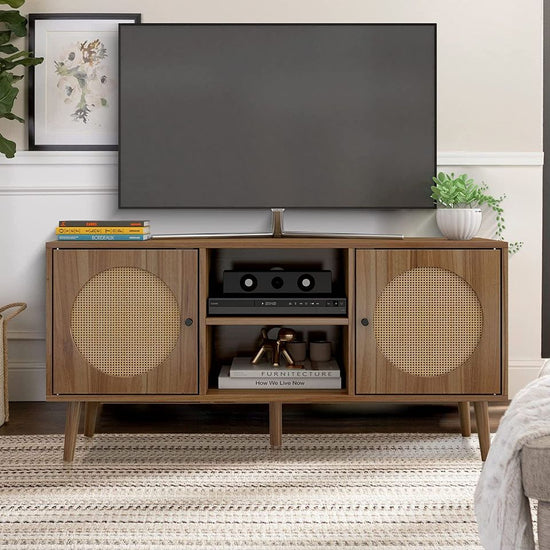 NEW Rattan TV Stand for TVs up to 65" Modern Farmhouse Media Console Storage Cabinet