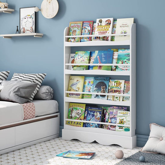 Kids Bookshelf, Free-Standing 4-Tier Book Shelf Organizer for Toys and Books, Toy Storage