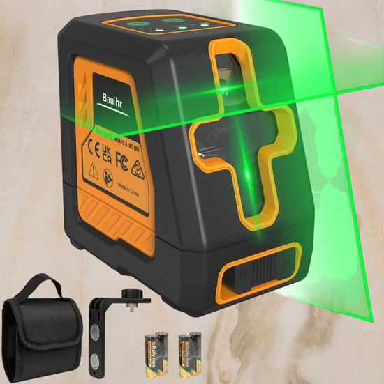 3 in 1 Green Cross Line Laser Level Self Leveling, 360° Magnetic Bracket, Carry Bag & Batteries